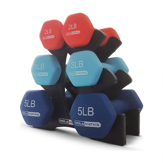 2, 3, and 5 Pound Neoprene Dumbbell Free Weight Set with Rack